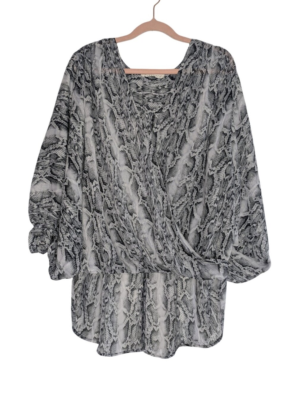 Snake Print Faux Wrap Tunic Blouse High Low Hem By LoveStitch Size Large